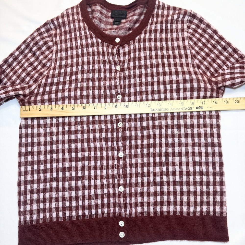 J. Crew Women 100% Italian Cashmere Sweater Cardigan L Featherweight Red Gingham - Picture 4 of 14